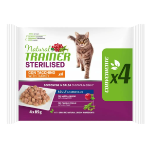 Trainer Gatto Natural Adulto Sterilizzato Tacchino Flowpack 4x85 gr