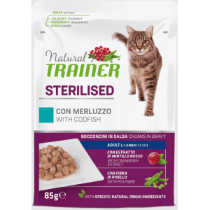 Trainer Gatto Natural Adulto Sterilizzato Merluzzo Bocconcini 85gr