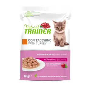 Trainer Gatto Natural Kitten & Young Tacchino Fresco Bocconcini In Salsa 85 Gr in busta