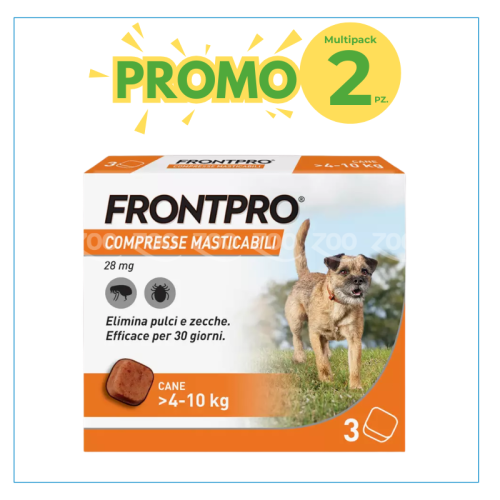 FRONTPRO x3 Compresse Masticabili, Antiparassitario Per Cani (4-10Kg) Contro Pulci E Zecche