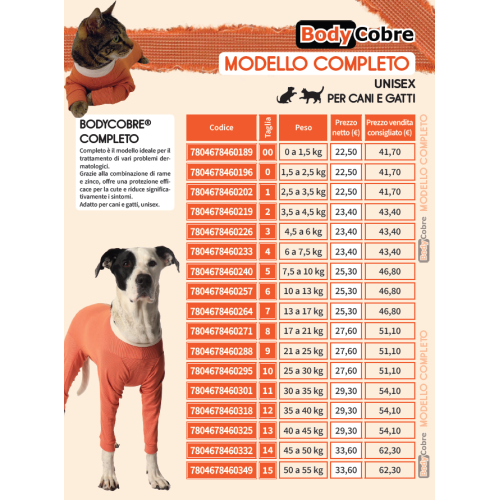CobreVet BODYCOBRE Completo Unisex Cane e Gatto  guida alle taglie