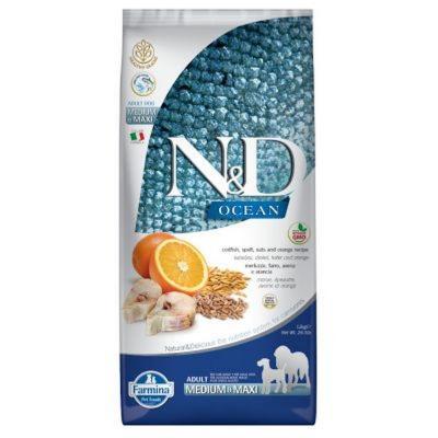 Farmina Cane N&D Ocean Adulto Medium&Maxi Merluzzo, Farro, Avena & Arancia