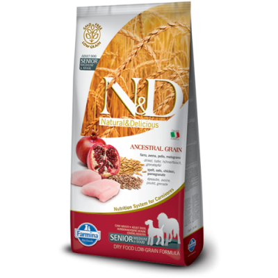 Farmina Cane N&D Ancestral Senior Medium&Maxi Pollo, Farro, Avena & Melograno